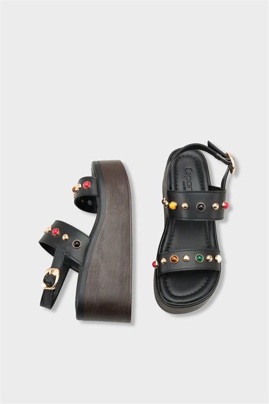 Capone Jennie Wedge Heel Colorful Crystal Embellished Double Band Women Black Sandal image 6