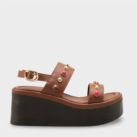 Capone Jennie Wedge Heel Colorful Crystal Embellished Double Band Women Brown Sandal image 2