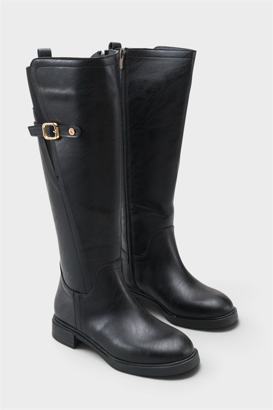Capone Jessika Round Toe Elastic Shaft Buckle Women Black Riding Boot image 2