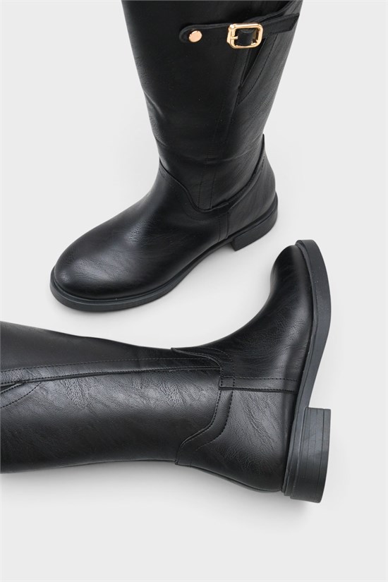 Capone Jessika Round Toe Elastic Shaft Buckle Women Black Riding Boot image 5