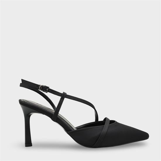 Capone Jodee Genuine Leather Lined Pointed Toe Mid Heel Satin Open Back Women Satin Black Shoe image 2