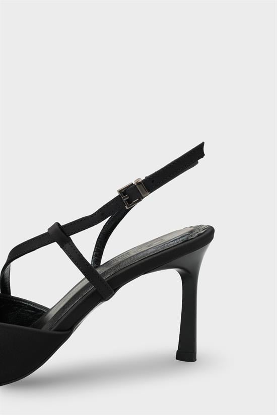 Capone Jodee Genuine Leather Lined Pointed Toe Mid Heel Satin Open Back Women Satin Black Shoe image 5