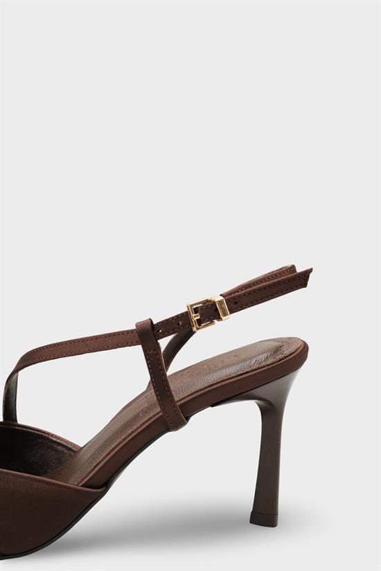 Capone Jodee Genuine Leather Lined Pointed Toe Mid Heel Satin Open Back Women Satin Brown Shoe image 5