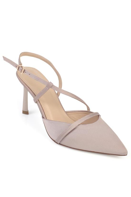 Capone Jodee Genuine Leather Lined Pointed Toe Mid Heel Satin Open Back Women Satin Mink Shoe