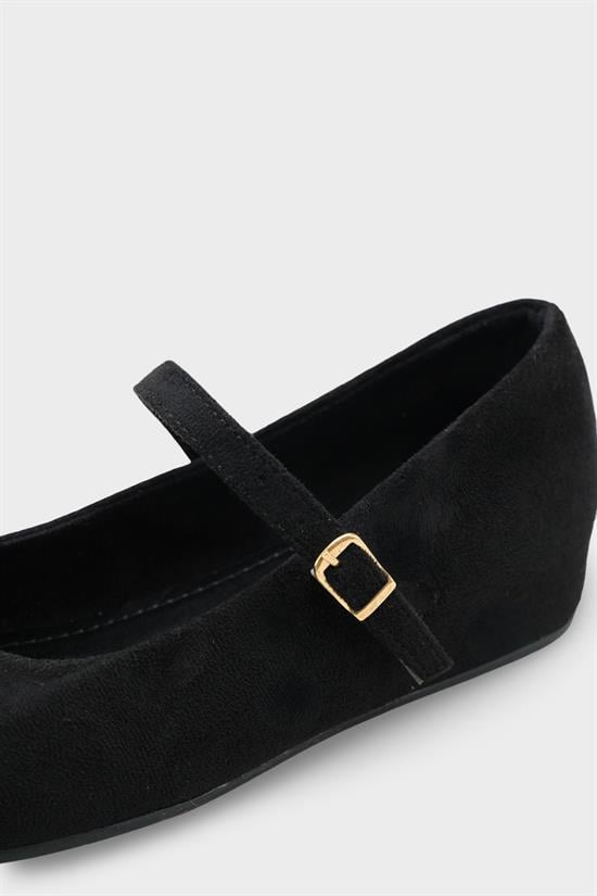 Capone Joell  Suede Look Hidden Wedge Metal Buckle Women Sued Black Ballet Flat image 5