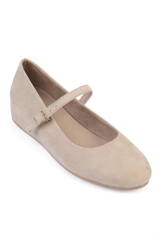 Capone Joell  Suede Look Hidden Wedge Metal Buckle Women Sued Mink Ballet Flat