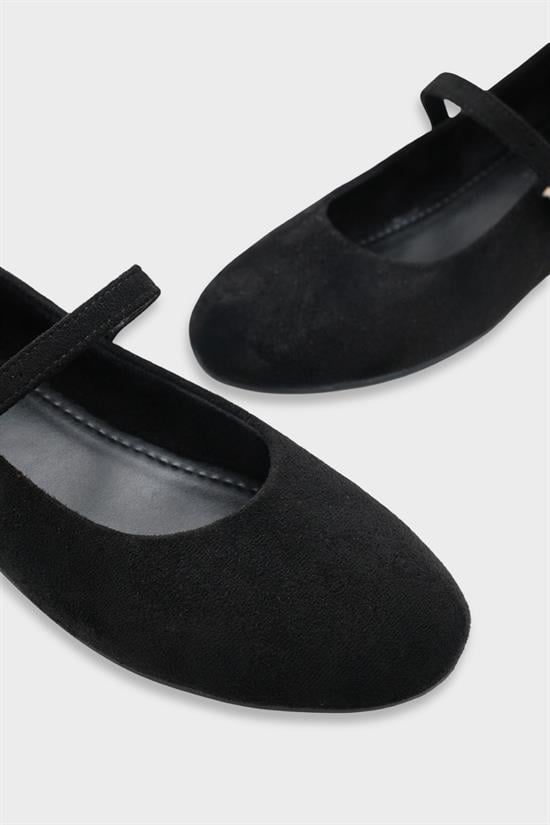 Capone Joell  Suede Look Hidden Wedge Metal Buckle Women Sued Black Ballet Flat image 4