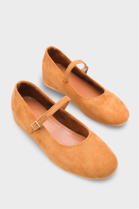 Capone Joell  Suede Look Hidden Wedge Metal Buckle Women Sued Tan Ballet Flat image 3