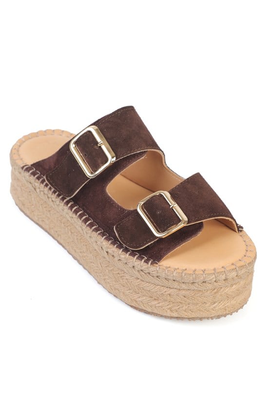 Capone  Joellyn Genuine Leather Suede Espadrille Sole Women Brown Sandal