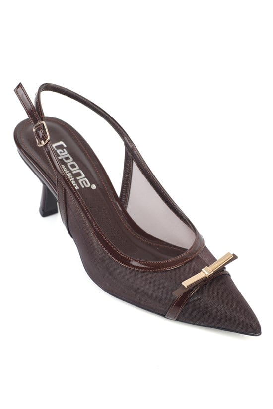 Capone Joya Mesh Pointed Toe Open Back Mid Heel Women Brown Shoe