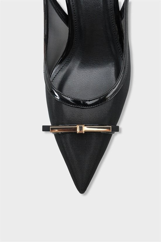 Capone Joya Mesh Pointed Toe Open Back Mid Heel Women Black Shoe image 4