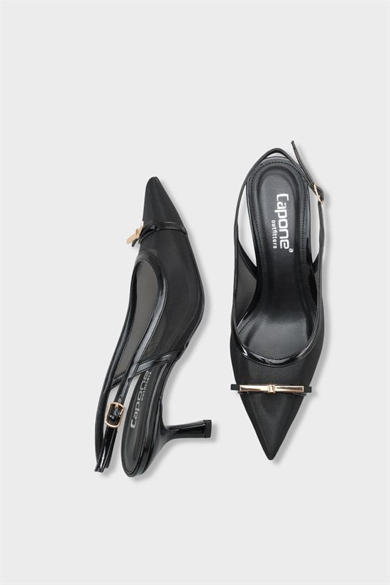 Capone Joya Mesh Pointed Toe Open Back Mid Heel Women Black Shoe image 6