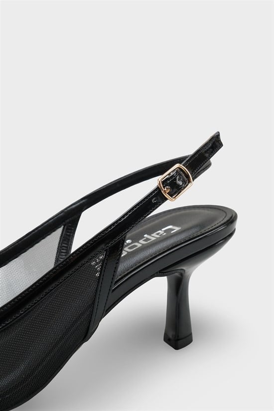 Capone Joya Mesh Pointed Toe Open Back Mid Heel Women Black Shoe image 5