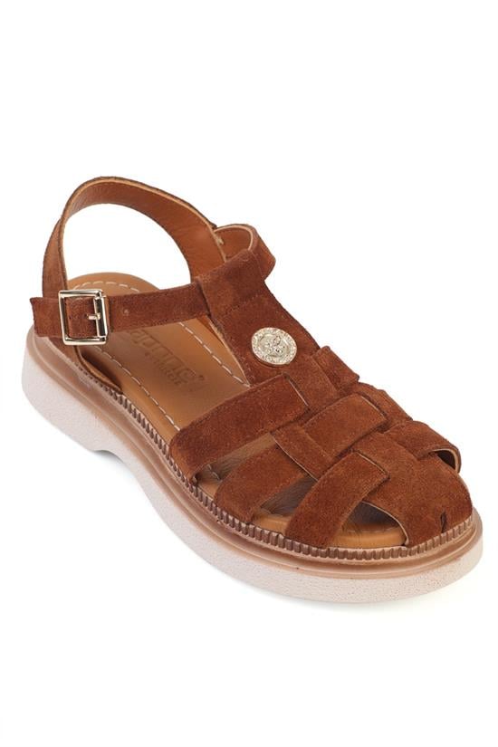 Capone Juliane Genuine Suede Gladiator Wedge Heel Women Tan Sandal