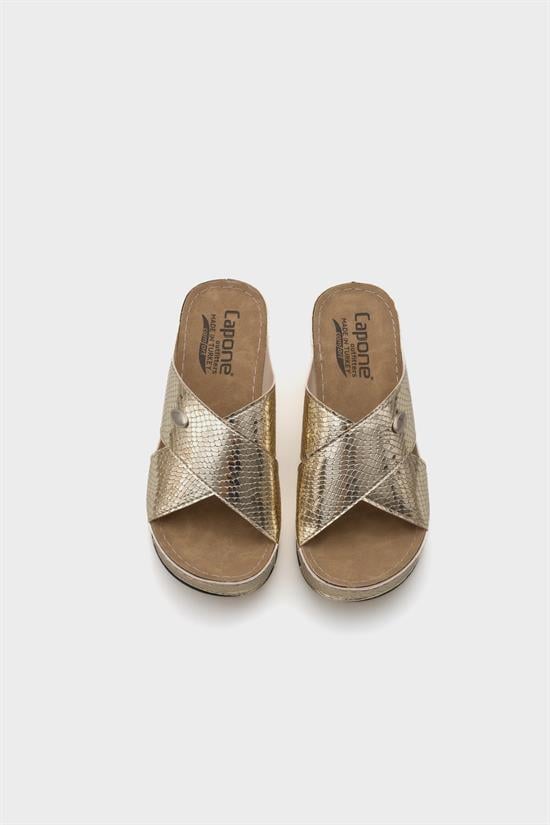 Capone Kaja 6175 Women Gold Platform Cross Band Sandals image 4