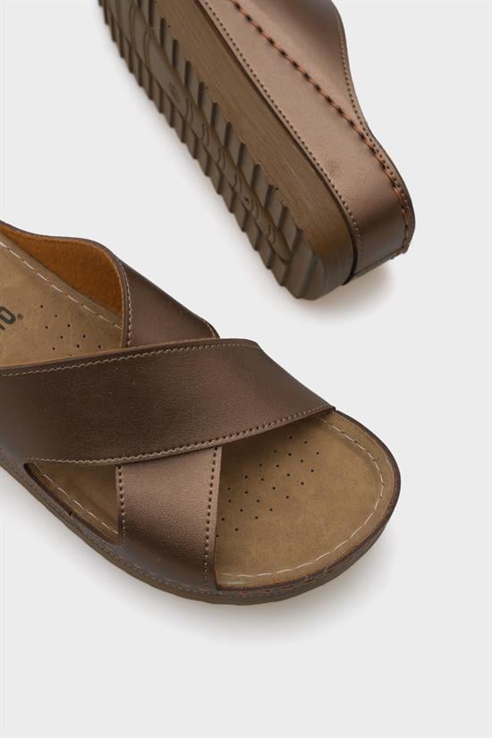 Capone Kandy Z0632 Women Copper Slide Comfort Anatomical Cross Band Sandals image 6