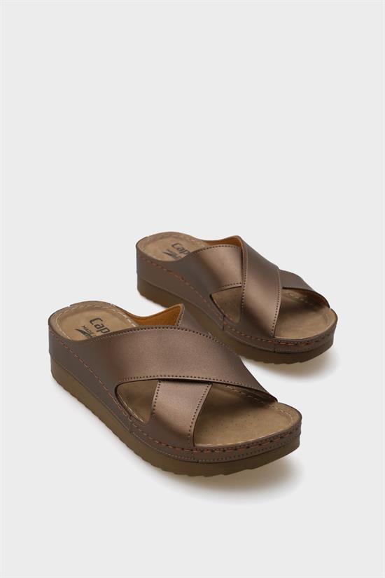 Capone Kandy Z0632 Women Copper Slide Comfort Anatomical Cross Band Sandals image 3