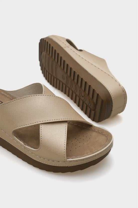 Capone Kandy Z0632 Women Gold Slide Comfort Anatomical Cross Band Sandals image 6