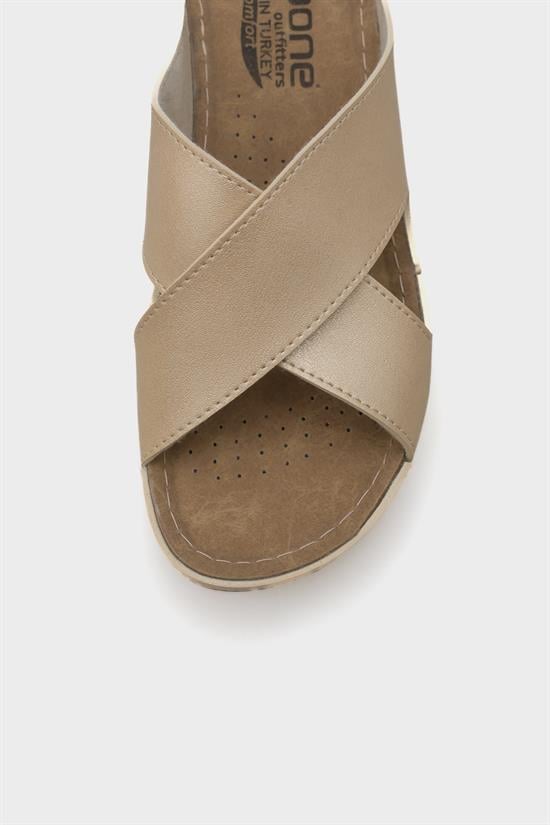 Capone Kandy Z0632 Women Gold Slide Comfort Anatomical Cross Band Sandals image 5