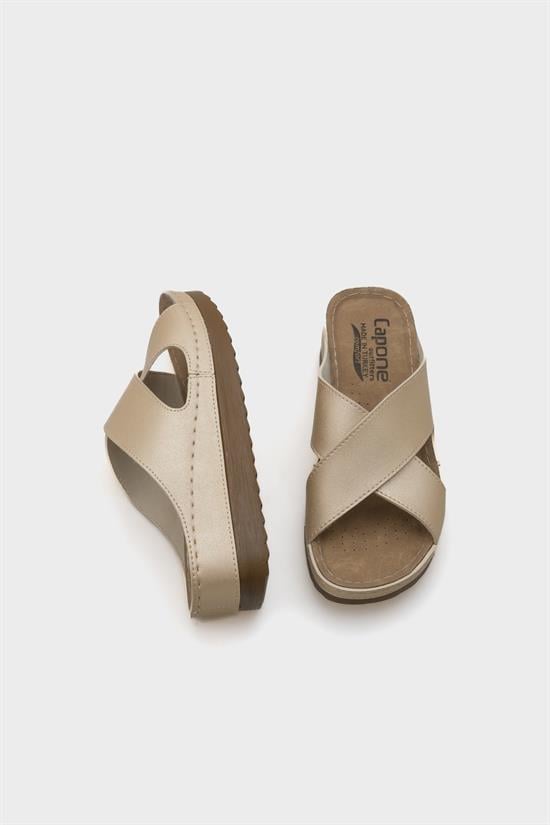 Capone Kandy Z0632 Women Gold Slide Comfort Anatomical Cross Band Sandals image 2