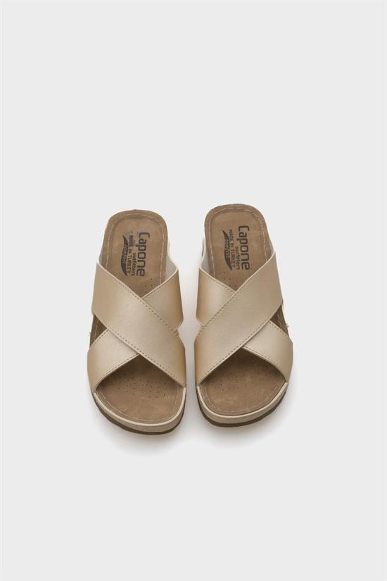 Capone Kandy Z0632 Women Gold Slide Comfort Anatomical Cross Band Sandals image 4