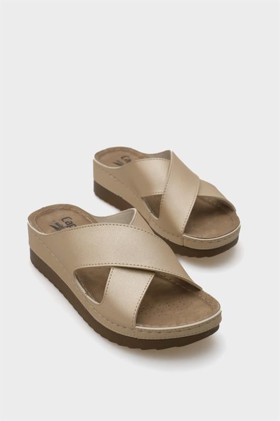 Capone Kandy Z0632 Women Gold Slide Comfort Anatomical Cross Band Sandals image 3