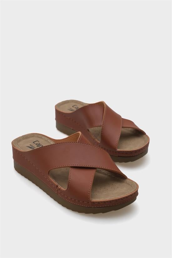 Capone Kandy Z0632 Women Tan Slide Comfort Anatomical Cross Band Sandals image 4