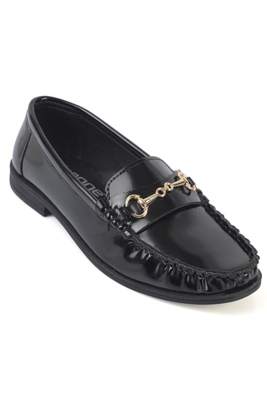 Capone Karlie Metal Buckle Patent Look Women Patent Black Loafer