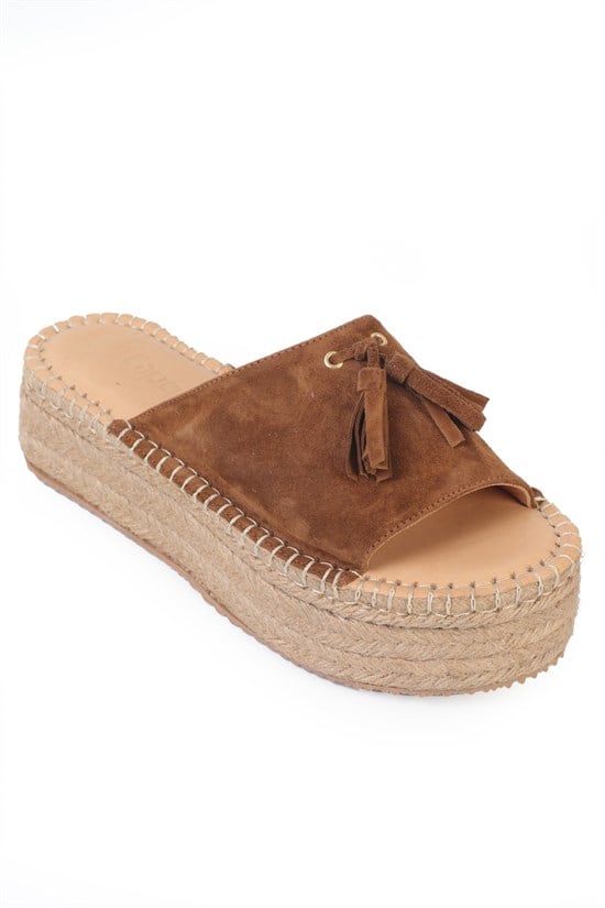 Capone Karon Genuine Leather Suede Espadrille Sole Women Tan Sandal