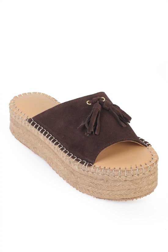 Capone Karon Genuine Leather Suede Espadrille Sole Women Brown Sandal
