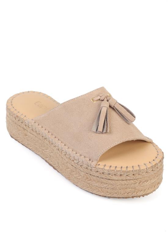 Capone Karon Genuine Leather Suede Espadrille Sole Women Beige Sandal