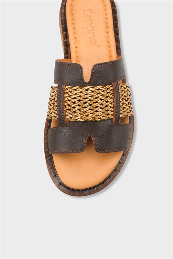 Capone Kayla Genuine Leather Raffia Flat Heel Women Brown Sandal image 4