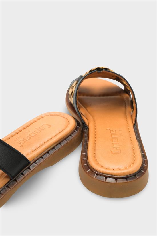Capone Kayla Genuine Leather Raffia Flat Heel Women Black Sandal image 5