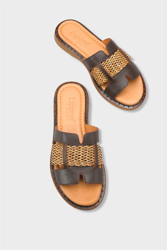 Capone Kayla Genuine Leather Raffia Flat Heel Women Brown Sandal image 6