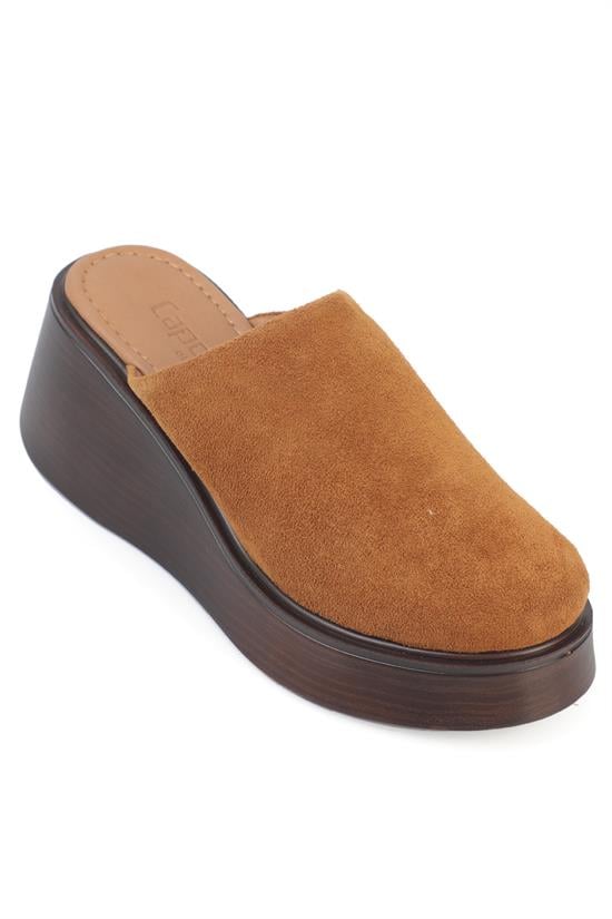Capone Kelcey Genuine Suede Wedge Heel Women Tan Clog
