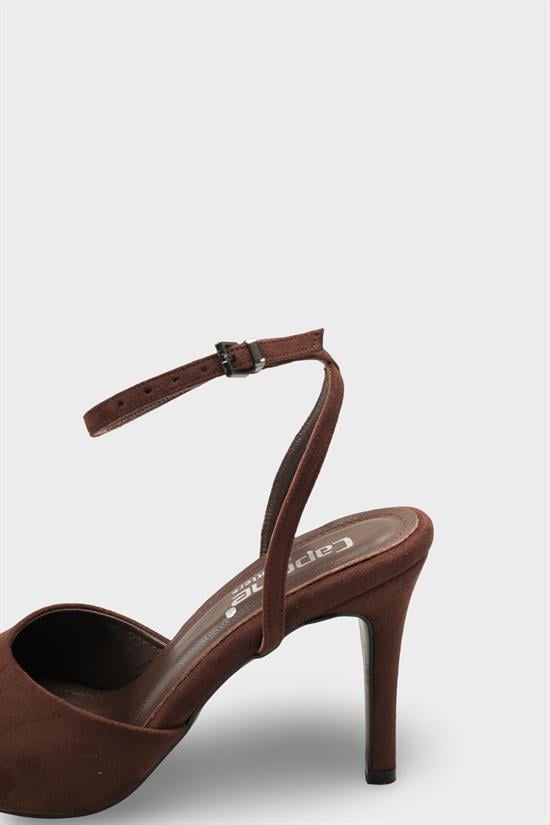 Capone Kenna Genuine Leather Lined Round Toe Mid Heel Ankle Strap Suede Look Women Sued Brown Shoe image 5