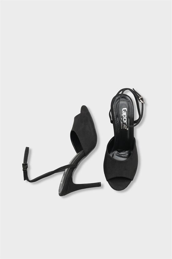 Capone Kenna Genuine Leather Lined Round Toe Mid Heel Ankle Strap Suede Look Women Sued Black Shoe image 6