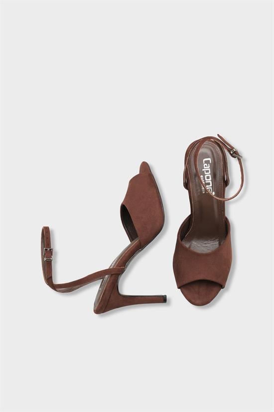 Capone Kenna Genuine Leather Lined Round Toe Mid Heel Ankle Strap Suede Look Women Sued Brown Shoe image 6