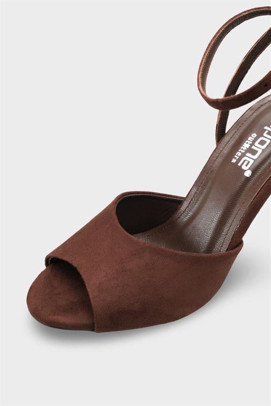 Capone Kenna Genuine Leather Lined Round Toe Mid Heel Ankle Strap Suede Look Women Sued Brown Shoe image 4