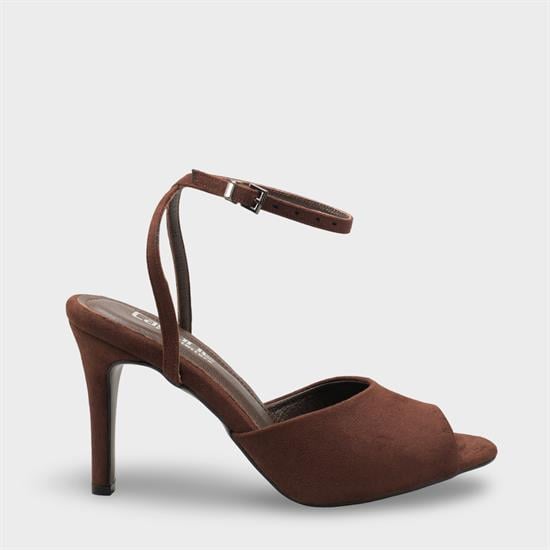 Capone Kenna Genuine Leather Lined Round Toe Mid Heel Ankle Strap Suede Look Women Sued Brown Shoe image 2