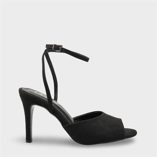 Capone Kenna Genuine Leather Lined Round Toe Mid Heel Ankle Strap Suede Look Women Sued Black Shoe image 2
