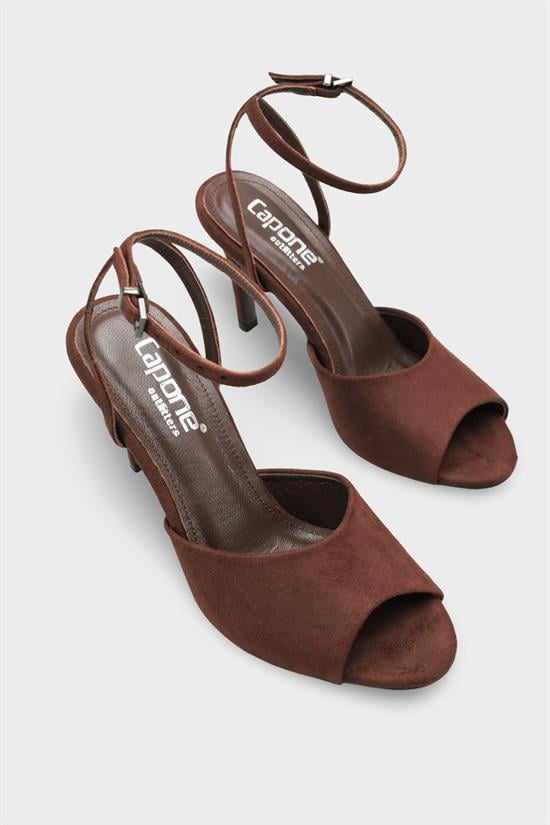 Capone Kenna Genuine Leather Lined Round Toe Mid Heel Ankle Strap Suede Look Women Sued Brown Shoe image 3