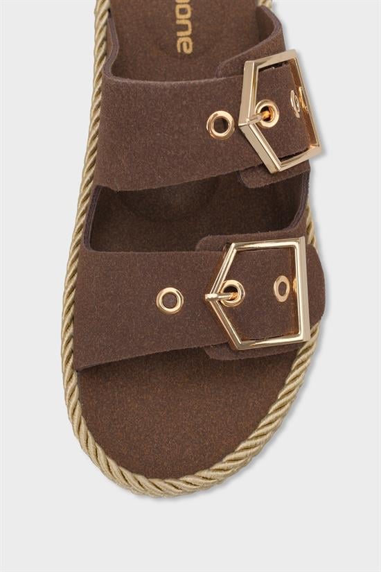 Capone Keslie Suede Look Metal Buckle Comfort Women Brown Sandal image 4