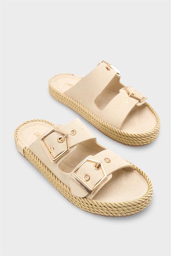 Capone Keslie Suede Look Metal Buckle Comfort Women Beige Sandal image 3