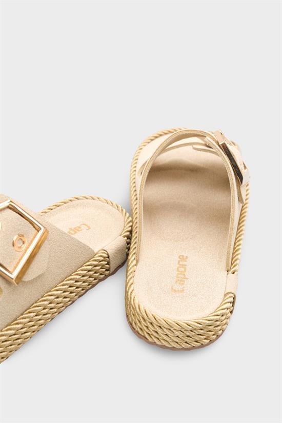 Capone Keslie Suede Look Metal Buckle Comfort Women Beige Sandal image 5