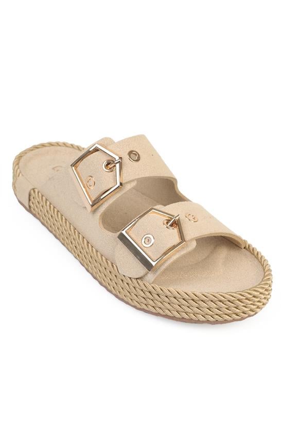 Capone Keslie Suede Look Metal Buckle Comfort Women Beige Sandal