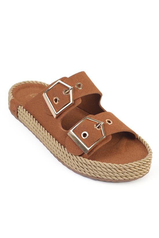 Capone Keslie Suede Look Metal Buckle Comfort Women Tan Sandal