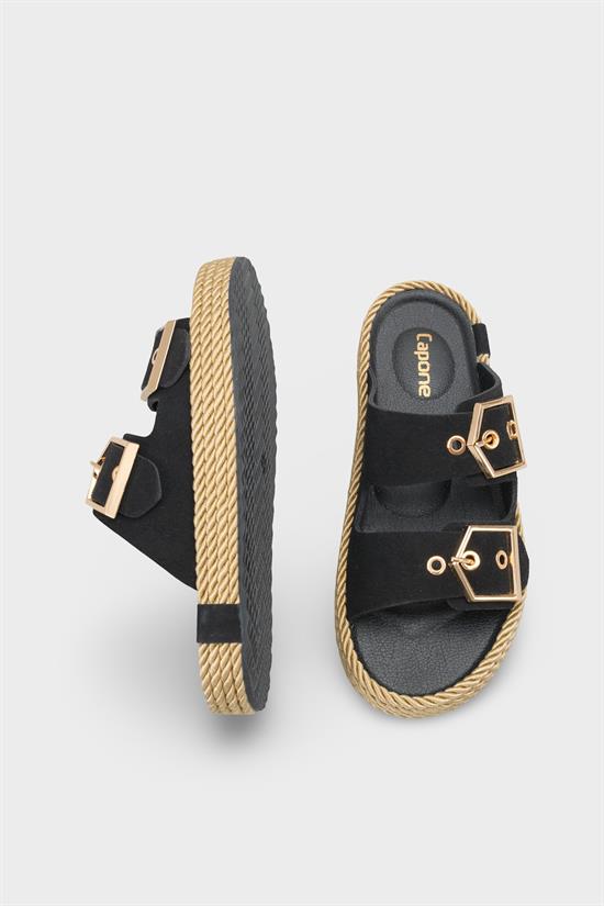 Capone Keslie Suede Look Metal Buckle Comfort Women Black Sandal image 6