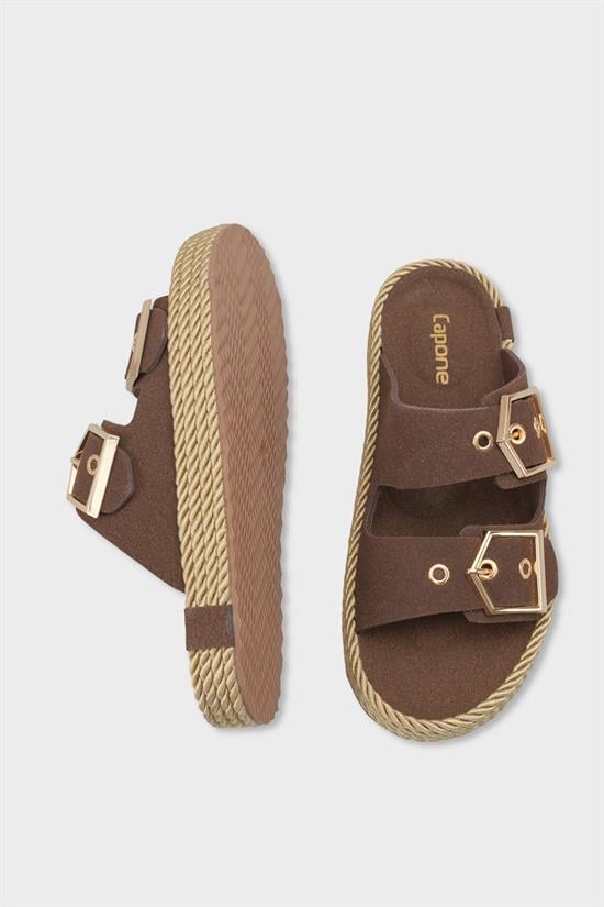 Capone Keslie Suede Look Metal Buckle Comfort Women Brown Sandal image 6