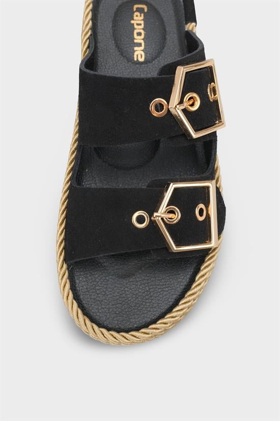 Capone Keslie Suede Look Metal Buckle Comfort Women Black Sandal image 4